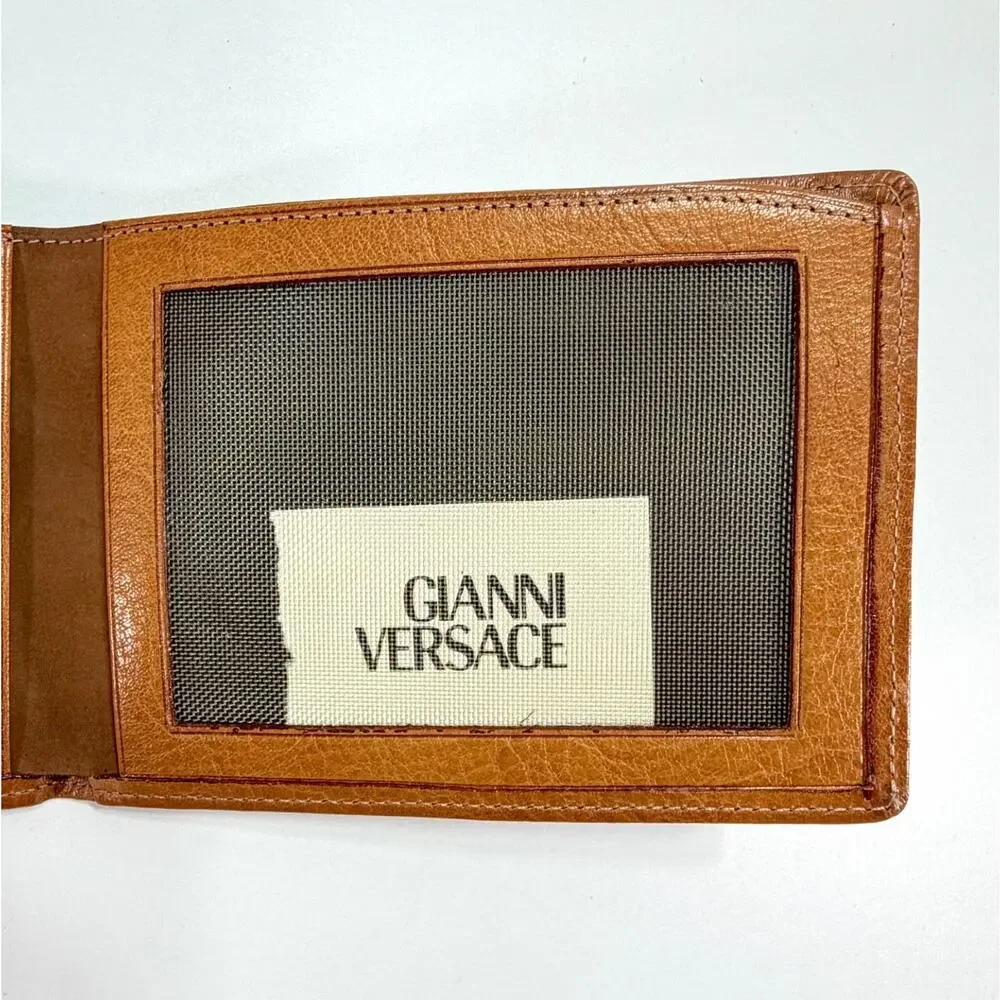 Gianni Versace Vintage 1990's Lt Brown/Cognac Leather Wallet Boxed Authentic NOS